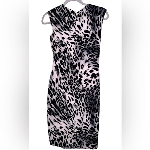 Cache Black White Leopard Print Dress with Asymmetrical Neckline Size 0 - Picture 7 of 8